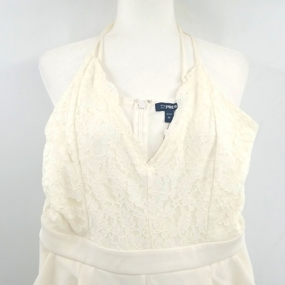 Express Cream Jumpsuit Lace Top Spaghetti Straps & Pockets Jumpsuit - Picture 4 of 15